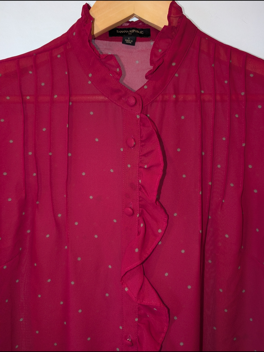 Banana Republic Raspberry Sheer Ruffle-Front Blouse L - Picture 4 of 8